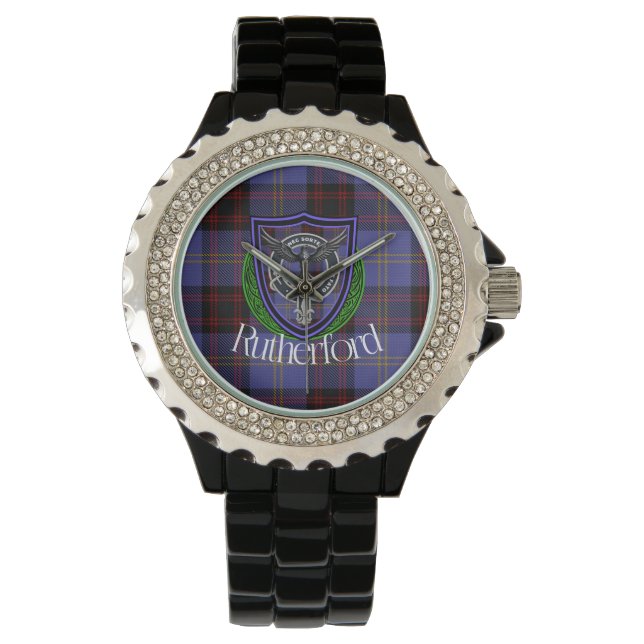 Reloj De Pulsera Rutherford Scottish Clan Tartan & Crest (Anverso)