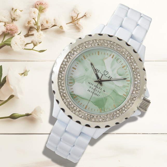 Reloj De Pulsera Sage Green Bridal Crystal | Personalized Wedding (Subido por el creador)