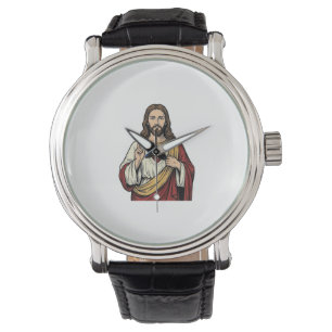 Reloj De Pulsera Sagrado Corazón Jesús Grabado Vintage Arte Vectori