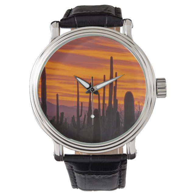 Reloj De Pulsera Saguaro, puesta del sol, Parque Nacional Saguaro (Anverso)