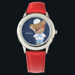 Reloj De Pulsera Sailor Bear Personalizado Niño<br><div class="desc">Este reloj divertido presenta un dulce ilustracion vector de un oso marrón lindo con traje de marinero y puede personalizarse con el nombre o el monograma de su hijo.</div>