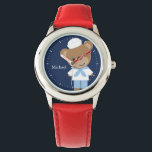 Reloj De Pulsera Sailor Bear Personalizado Niño<br><div class="desc">Este reloj divertido presenta un dulce ilustracion vector de un oso marrón lindo con traje de marinero y puede personalizarse con el nombre o el monograma de su hijo.</div>