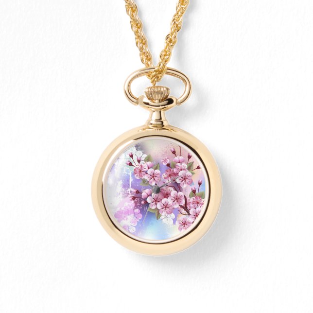 Reloj De Pulsera Sakura rosa sobre fondo de pintura (Anverso)