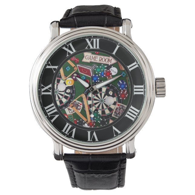 Reloj De Pulsera Sala de juegos Darts Billiards Cards Writing Watch (Anverso)