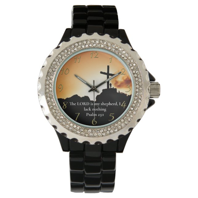 Reloj De Pulsera Salmo 23:1 cruz en una montaña (Anverso)