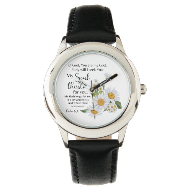 Reloj De Pulsera Salmo 63:1 Biblia Escritura Flores de Chamomile (Anverso)