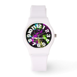 Reloj De Pulsera Salpicadura de neón de la pintura