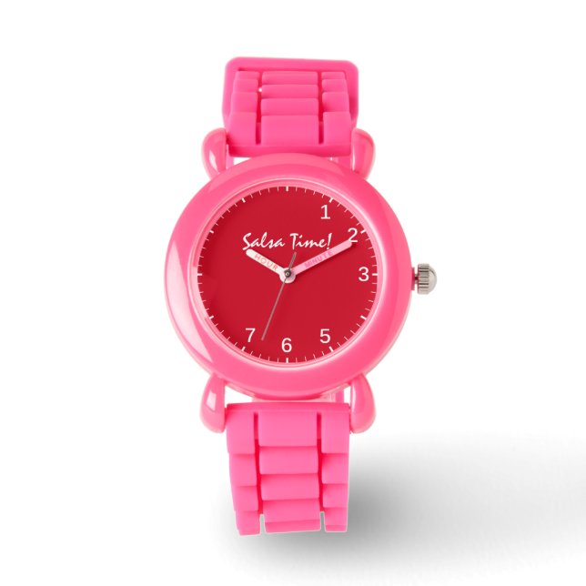 Reloj De Pulsera Salsa Time Clock Fun Latin Dancing Rhythm Red (Anverso)