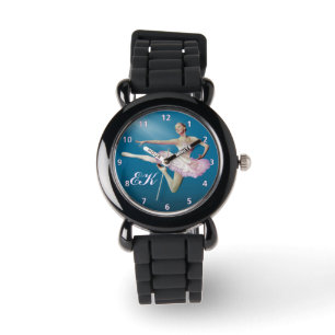 Reloj De Pulsera Saltando Ballerina en azul, monograma