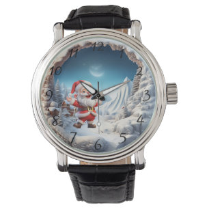 Reloj De Pulsera Saludos de Santa en un pueblo nevado