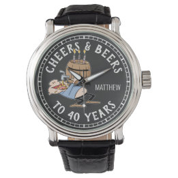 Reloj De Pulsera Saludos Y Cervezas 40 Años Blanco Y Negro