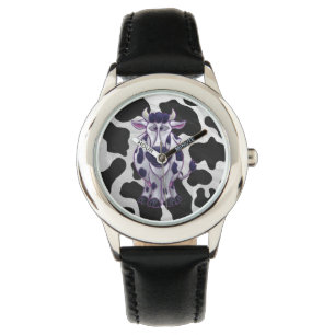 Reloj De Pulsera Salvaje de vaca negro y blanco