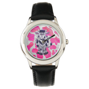 Reloj De Pulsera Salvaje de vaca rosa y blanco
