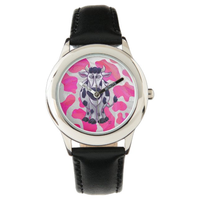 Reloj De Pulsera Salvaje de vaca rosa y blanco (Anverso)