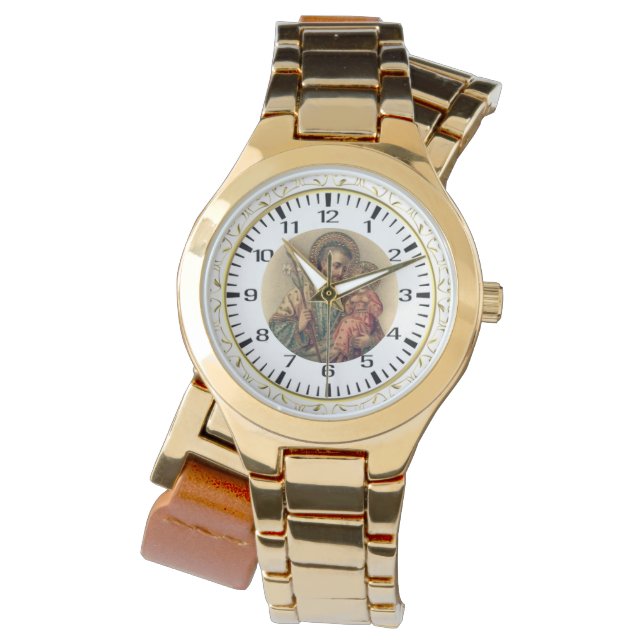 Reloj De Pulsera San José Niño Jesús Círculo de Oro (Anverso)