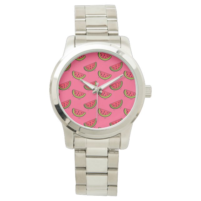 Reloj De Pulsera sandía de verano sobre el patrón rosado (Anverso)