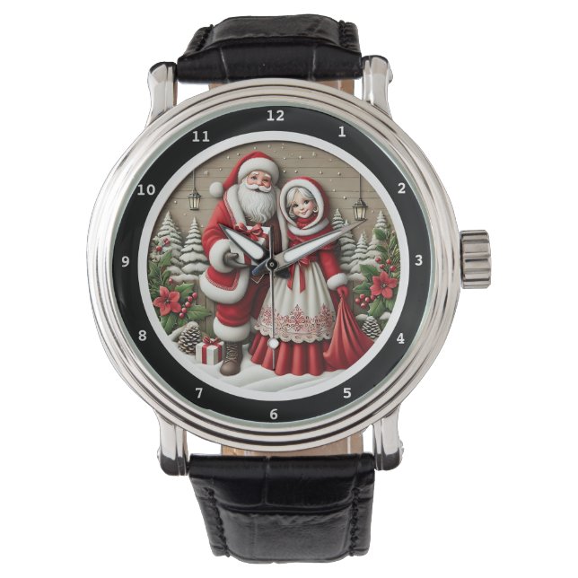 Reloj De Pulsera Santa and Mrs. Claus Christmas Scene (Anverso)