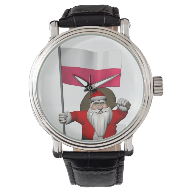 Reloj De Pulsera Santa Claus Con Bandera De Polonia (Anverso)