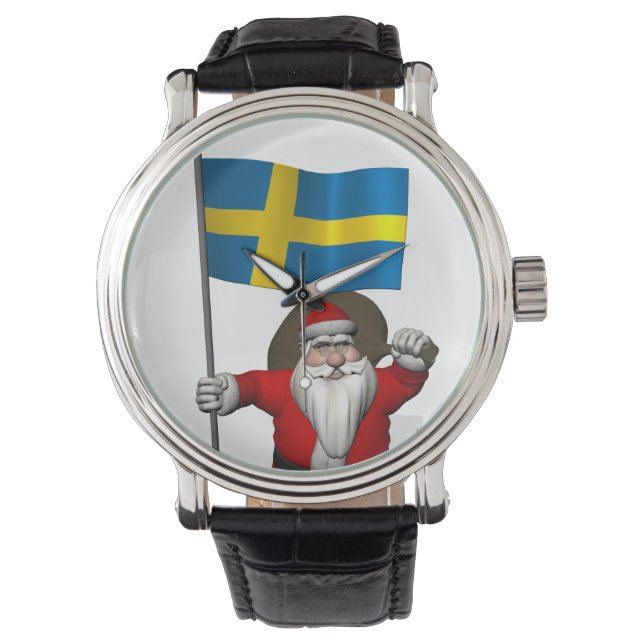 Reloj De Pulsera Santa Claus Con Bandera De Suecia (Anverso)
