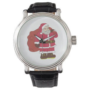Reloj De Pulsera Santa Claus de rojo con bolsa de regalo y anteojos