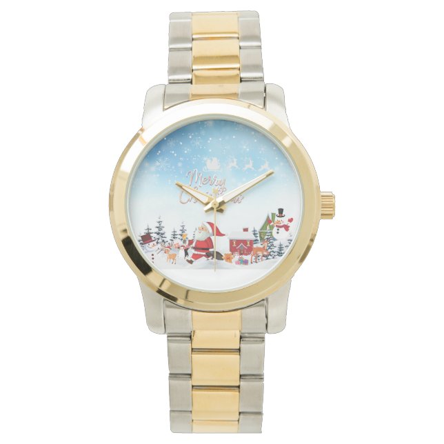 Reloj De Pulsera Santa Claus, Snowman Feliz Navidad (Anverso)
