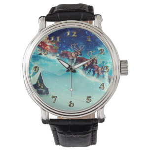 Reloj De Pulsera Santa Claus volando con renos