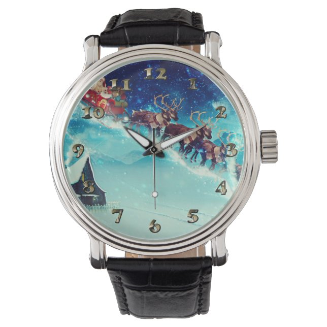 Reloj De Pulsera Santa Claus volando con renos (Anverso)