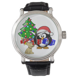 Reloj De Pulsera Santa Pingüino y Perro reno