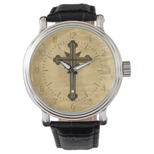 Reloj De Pulsera Santorini Cruz Cristiana Madera Maple Rosewood