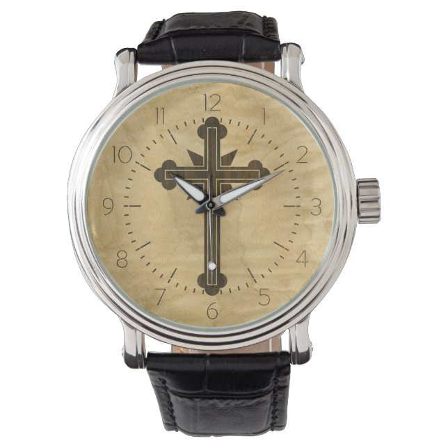 Reloj De Pulsera Santorini Cruz Cristiana Madera Maple Rosewood (Anverso)