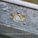 Reloj De Pulsera Sapphire Leaf Watch<br><div class="desc">Diseño gráfico,  de hojas florales,  delineado en,  revestidas de vidrio,  con textura-mostrada en colores de,  violeta-azul,  azul-gris,  negro y blanco.</div>