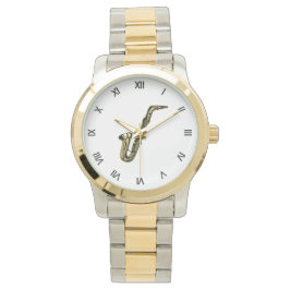 Reloj De Pulsera Saxofón con números romanos negros