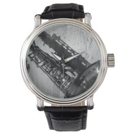 Reloj De Pulsera Saxofón de Tenor Blanco y Negro