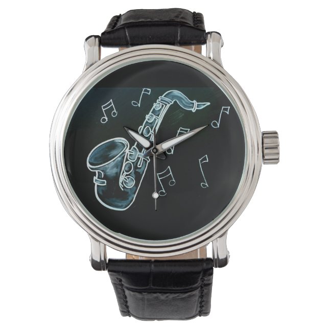 Reloj De Pulsera Saxofón y notas musicales (Anverso)