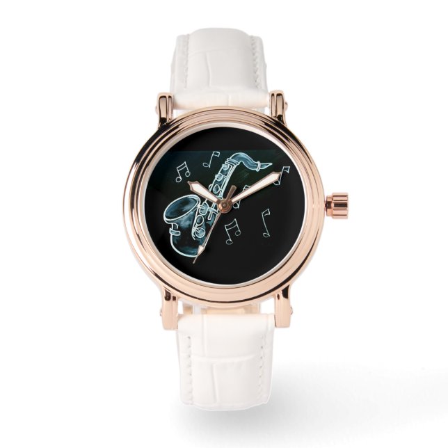 Reloj De Pulsera Saxofón y notas musicales (Anverso)