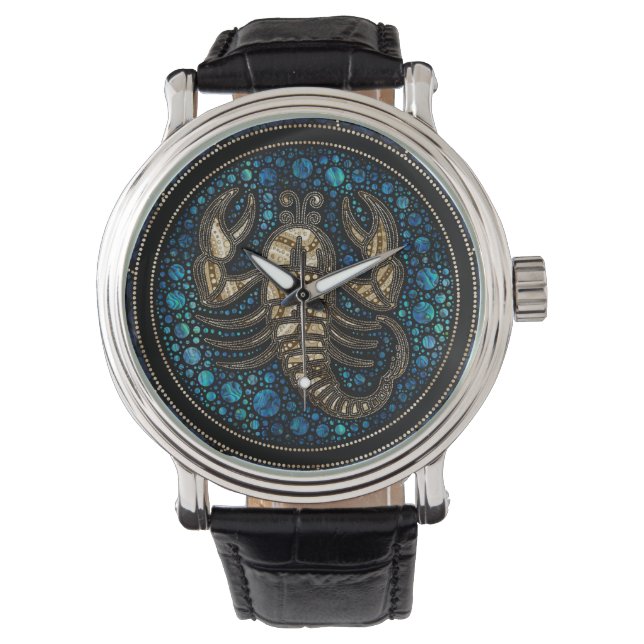 Reloj De Pulsera Scorpio Zodiac Dot Art Style Abalone Gold (Anverso)