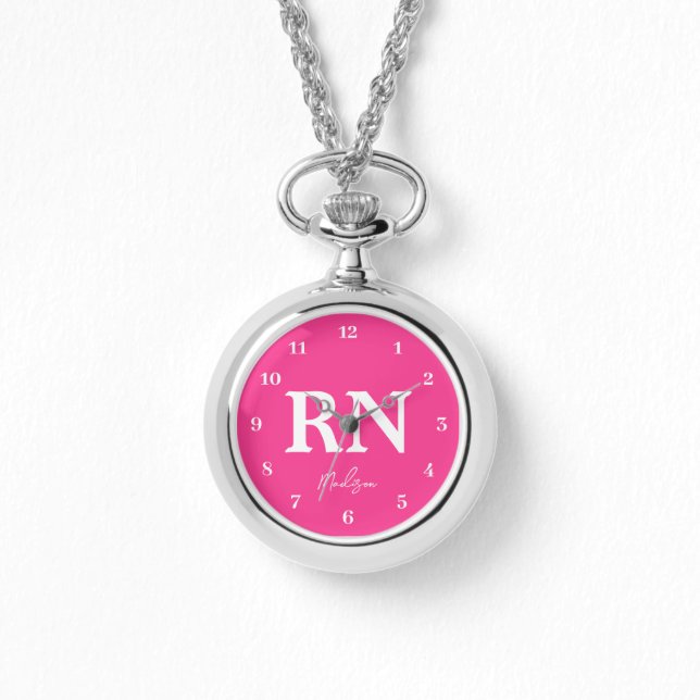Reloj De Pulsera Script personalizado de enfermería rosa (Anverso)