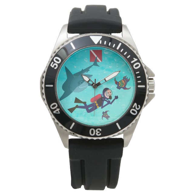 RELOJ DE PULSERA SCUBA SE DIVIDE CON TIBURÓN Y TORTUGA (Anverso)
