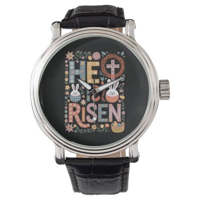 Reloj De Pulsera Se eleva Jesús Floral Cute Conejo Conejo de Pascua (Anverso)