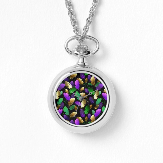Reloj De Pulsera Seamless Pattern with Mardi Gras feathers (Anverso)