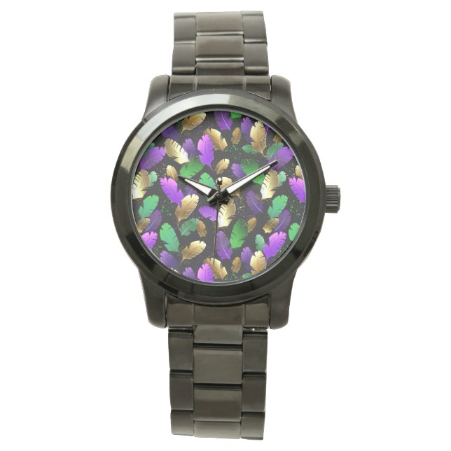 Reloj De Pulsera Seamless Pattern with Mardi Gras feathers (Anverso)
