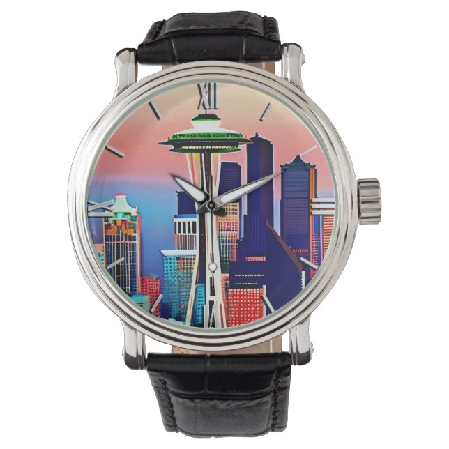 Reloj De Pulsera Seattle bajo el cielo del amanecer (Anverso)