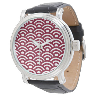 Reloj De Pulsera Seigaiha, olas, japonés, burdeos y blanco