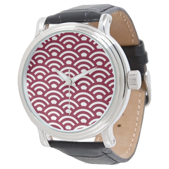 Reloj De Pulsera Seigaiha, olas, japonés, burdeos y blanco (Angular)