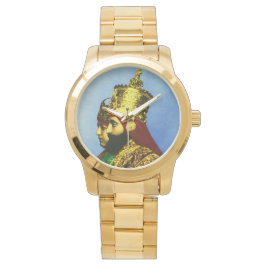 Reloj De Pulsera Selassie Rasta Reggae Ethiopia Gold Mens Watch