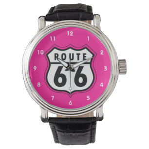 Reloj De Pulsera Señal de la ruta rosa caliente 66