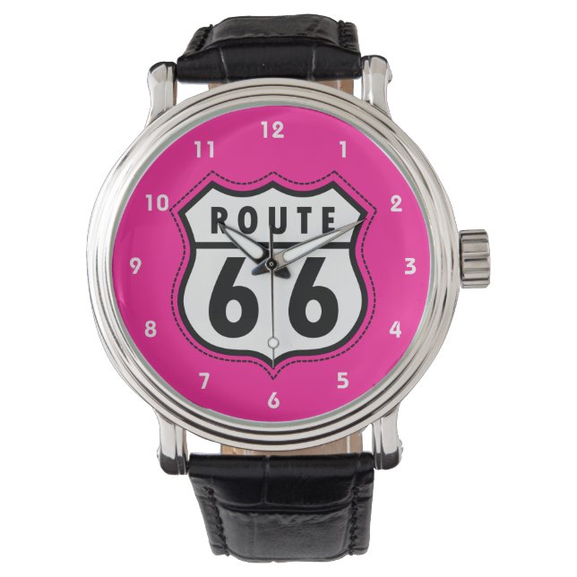 Reloj De Pulsera Señal de la ruta rosa caliente 66 (Anverso)