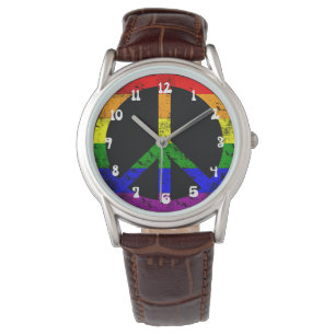 Reloj De Pulsera Señal de paz con la bandera arco iris angustiada