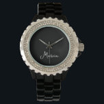 Reloj De Pulsera Sencillamente elegante negro personalizado<br><div class="desc">Simplemente elegante reloj negro personalizado regalo perfecto para mamá,  novia o esposa - un hermoso reloj de pulsera negro. Para paseos casuales o una noche fuera,  este reloj se puede usar a cualquier hora del día para cualquier ocasión.</div>