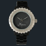Reloj De Pulsera Sencillamente elegante negro personalizado<br><div class="desc">Simplemente elegante reloj negro personalizado regalo perfecto para mamá,  novia o esposa - un hermoso reloj de pulsera negro. Para paseos casuales o una noche fuera,  este reloj se puede usar a cualquier hora del día para cualquier ocasión.</div>